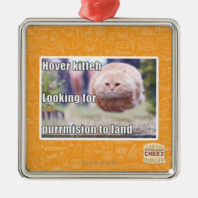 Hover kitteh metal ornament (Front)