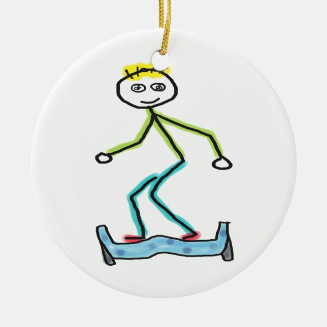 Hoverboard Stickman Ceramic Ornament (Front)