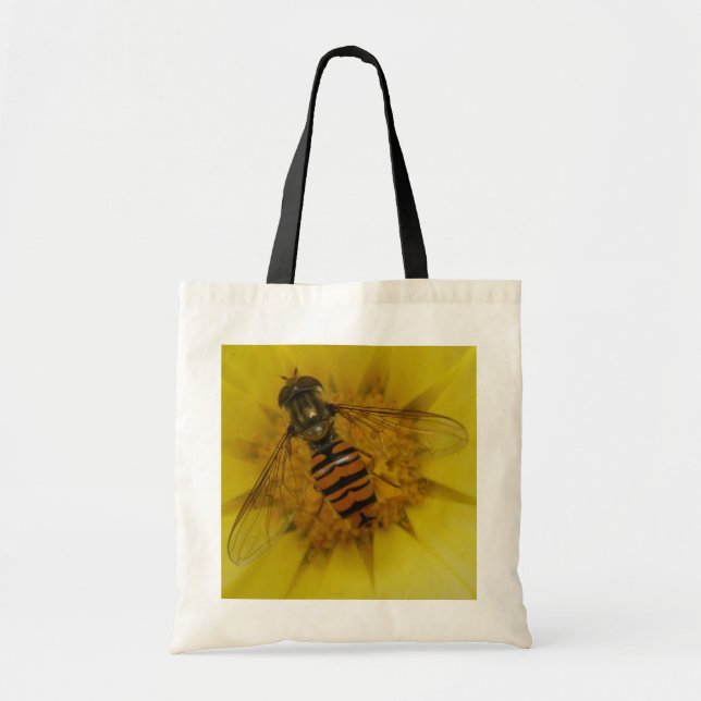 Hoverfly on a Marigold Budget Tote Bag (Front)