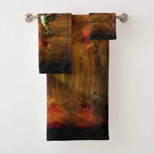 Hovering Hummingbird Cottage Scene Bath Towel Set