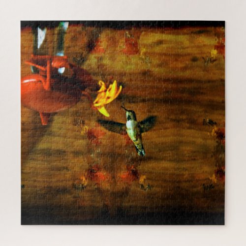 Hovering Hummingbird Cottage Scene Jigsaw Puzzle