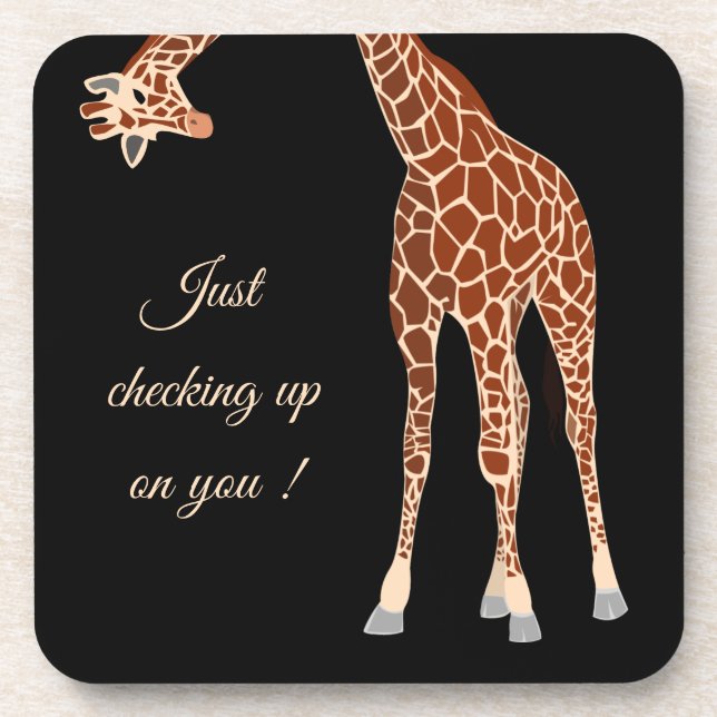 How are you black giraffe hanging funny text  beverage coaster (Front)