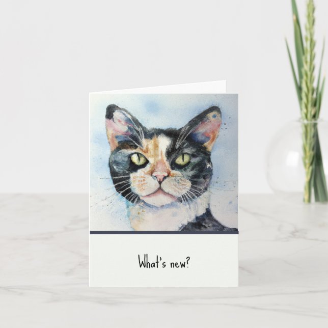 How Are You Cat Watercolor Personalized Note Card (Front)