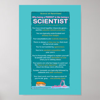 How Being a Parent is like being a Scientist- blue Poster