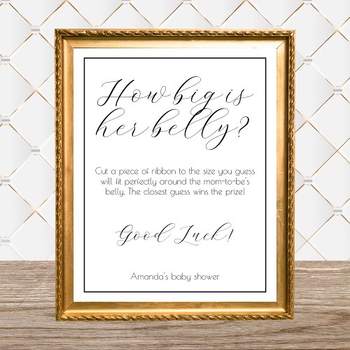How Big Is Her Belly Minimalist Baby Shower Game Poster