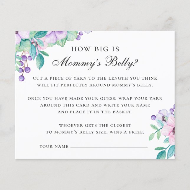 How big is mommy belly. Floral baby shower game (Front)