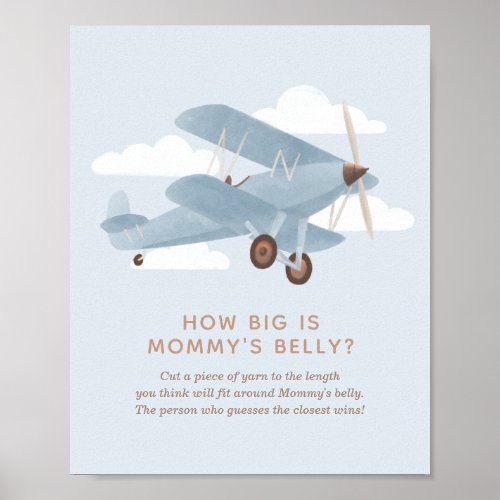 How Big is Mommys Belly Airplane Baby Shower Poster