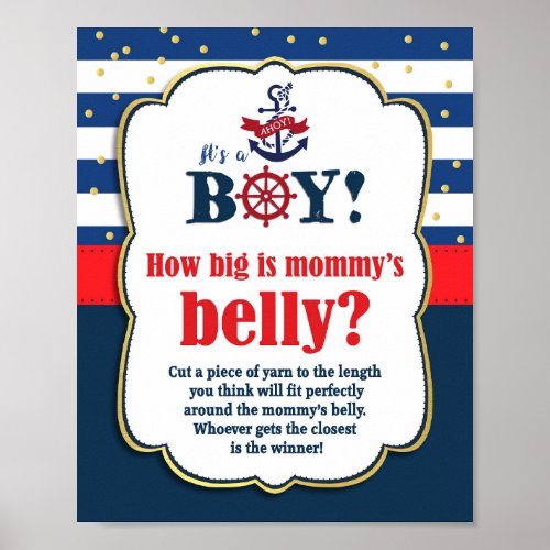 How Big is Mommys Belly Baby Shower Game Nautical Poster