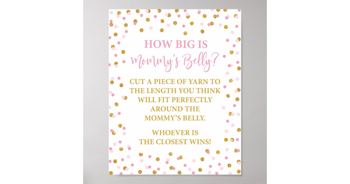 How Big is Mommy's Belly Baby Shower Game Pink Poster | Zazzle.com
