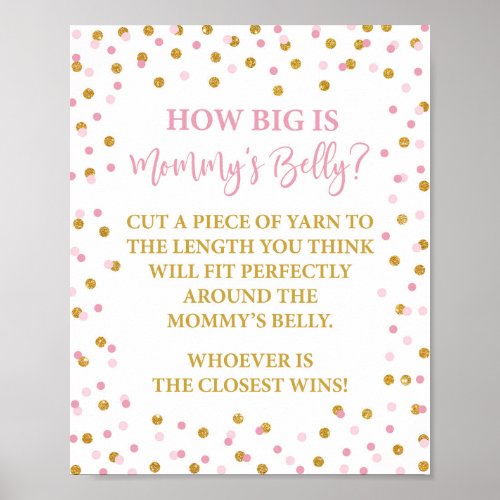 How Big is Mommys Belly Baby Shower Game Pink Poster