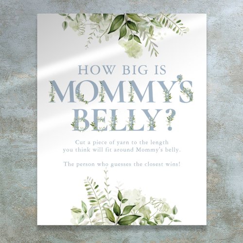 How Big Is Mommys Belly Blue Baby Shower Poster