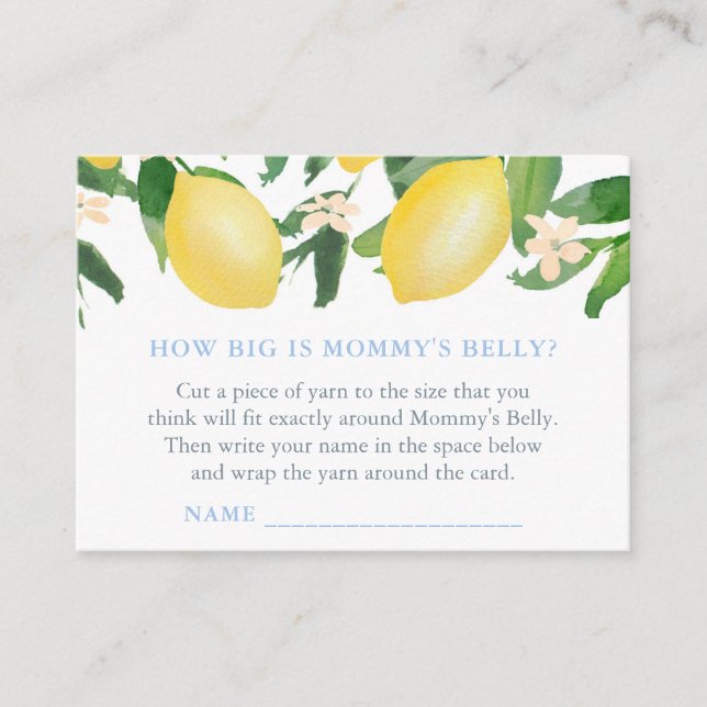 How Big Is Mommy's Belly Boy Baby Shower Game Card (Front)