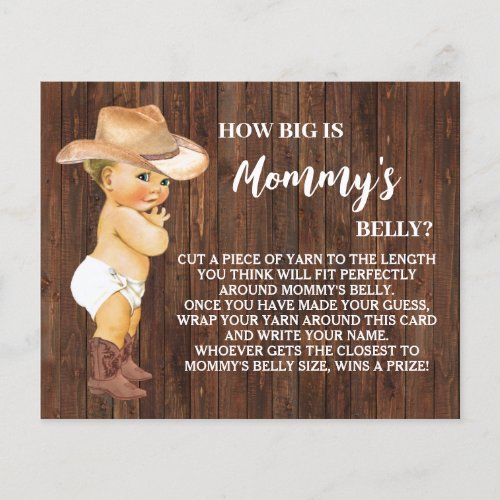 How Big is Mommys Belly Cowboy Shower Game Card Flyer