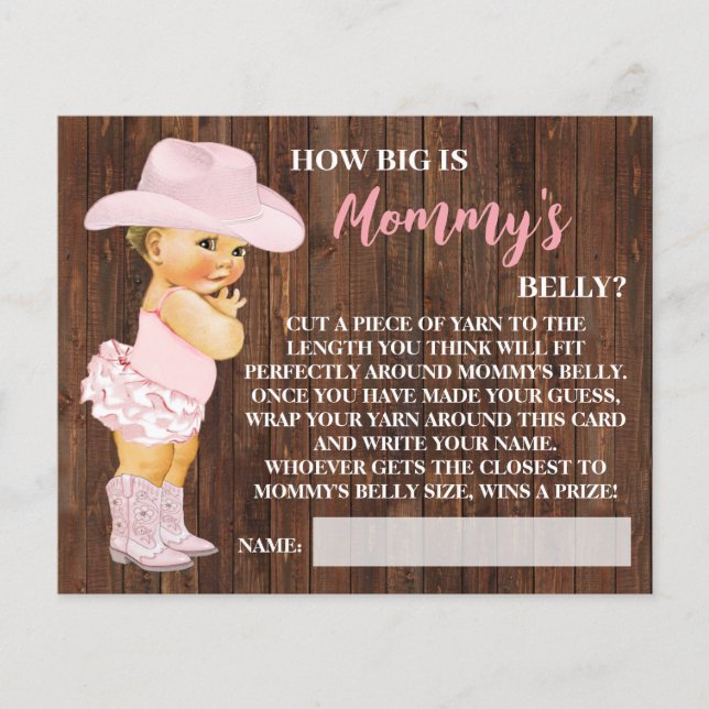 How Big is Mommy's Belly Cowgirl Shower Game Card Flyer (Front)
