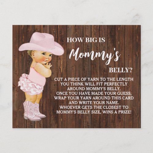 How Big is Mommys Belly Cowgirl Shower Game Card Flyer