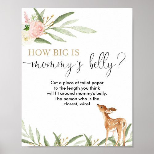 How big is mommys belly deer baby shower game poster