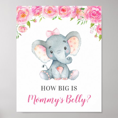 How Big is Mommys Belly Elephant Baby Shower Game Poster