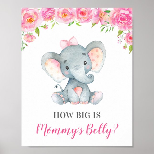 How Big is Mommy's Belly Elephant Baby Shower Game Poster (Front)