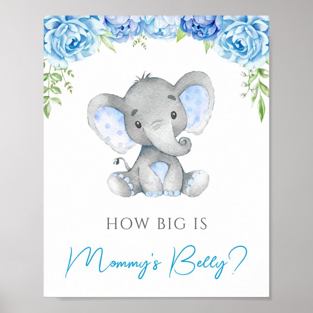 How Big is Mommy's Belly Elephant Baby Shower Game Poster (Front)