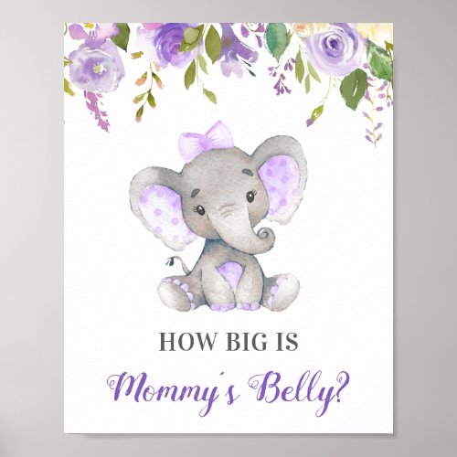 How Big is Mommys Belly Elephant Baby Shower Game Poster