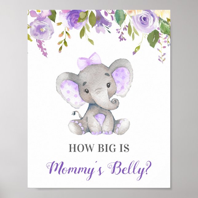 How Big is Mommy's Belly Elephant Baby Shower Game Poster (Front)