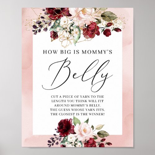 How big is mommys belly game sign burgundy boho