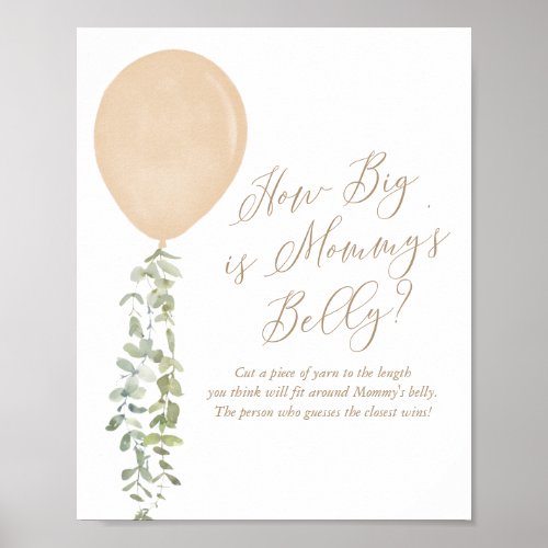 How Big Is Mommys Belly Gold Balloon Baby Shower Poster
