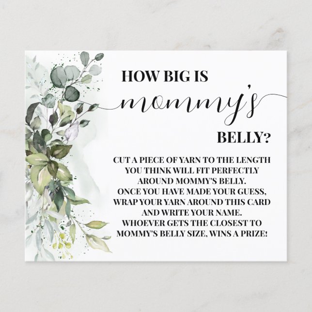 How Big is Mommy's Belly Greenery Shower Game Card Flyer (Front)