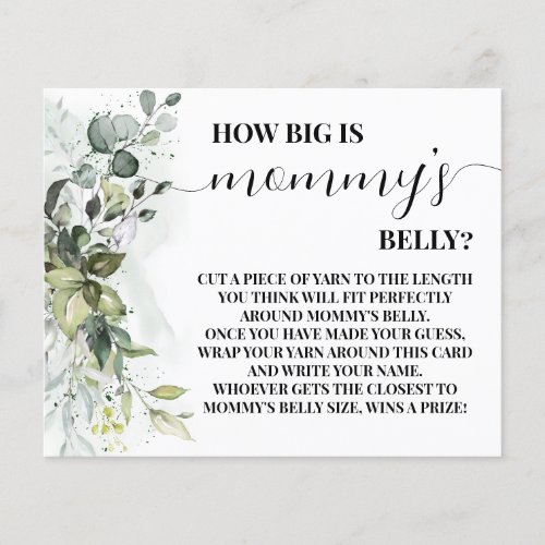 How Big is Mommys Belly Greenery Shower Game Card Flyer