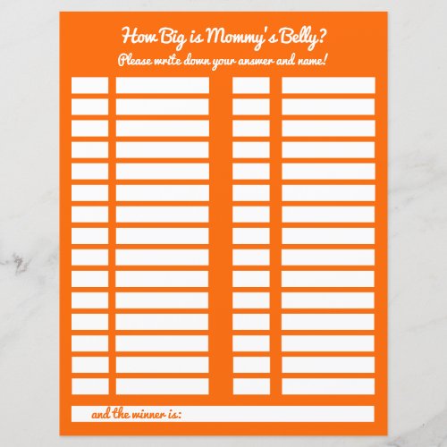 How Big is Mommys Belly Orange Baby Shower Game