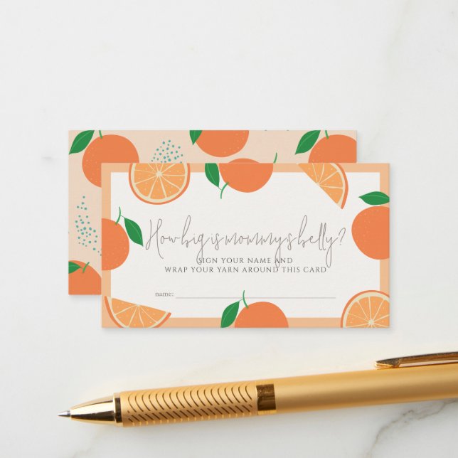 How Big is Mommy's Belly Orange Baby Shower Game Enclosure Card (Front/Back In Situ)