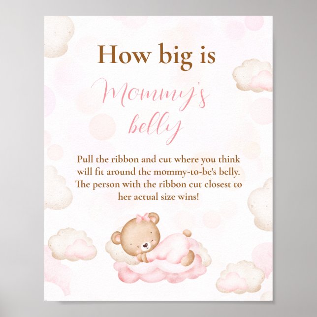 How Big Is Mommy's Belly Pink Baby Shower Game Poster (Front)
