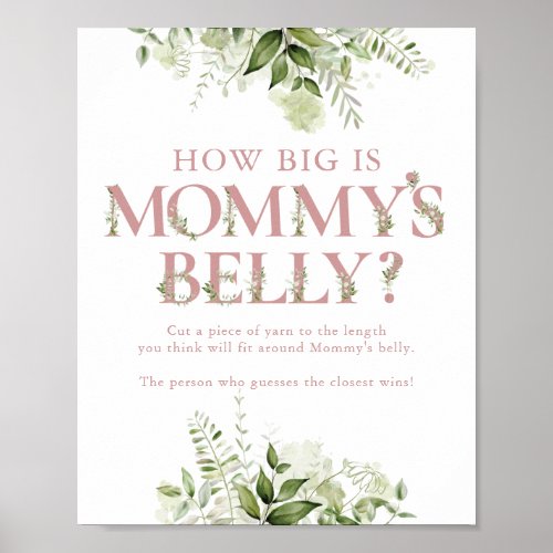 How Big Is Mommys Belly Pink Baby Shower Poster