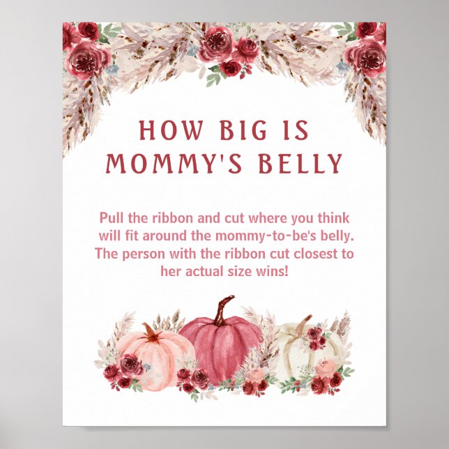 How Big Is Mommy's Belly Pumpkin Baby Shower Game Poster (Front)