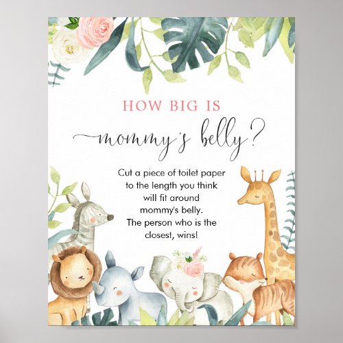 How big is mommys belly safari baby shower game poster