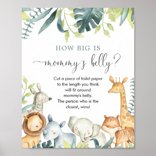 How big is mommys belly safari baby shower game poster