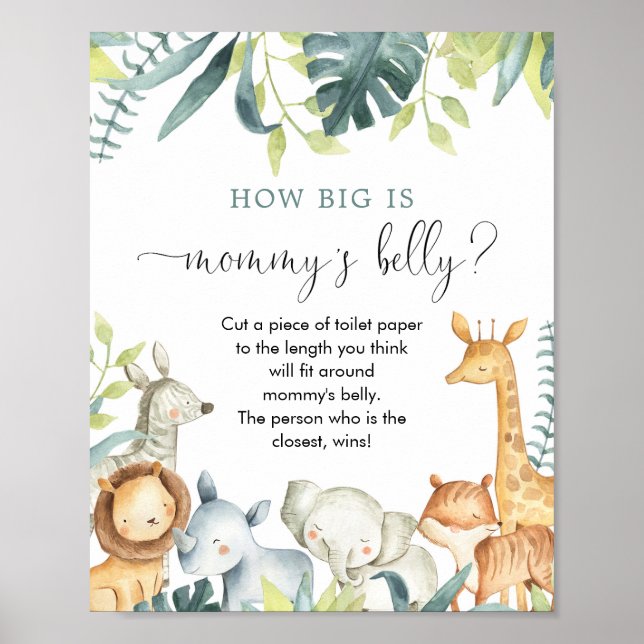 How big is mommy's belly safari baby shower game poster (Front)