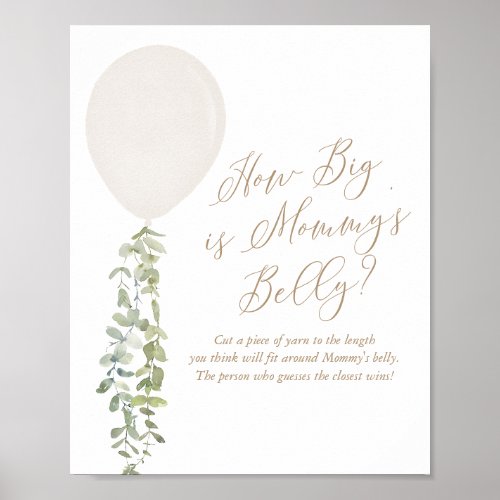 How Big Is Mommys Belly White Balloon Baby Shower Poster