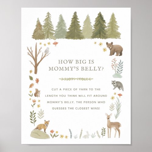 How Big is Mommys Belly Woodland Baby Shower Game Poster