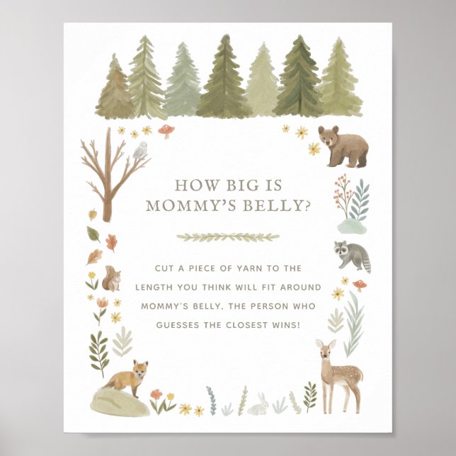 How Big is Mommy's Belly Woodland Baby Shower Game Poster (Front)
