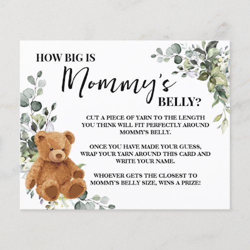 How Big is Moms Belly Bear Baby Shower Game Card Flyer