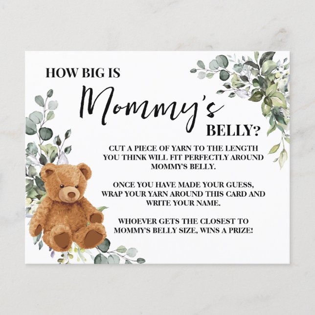 How Big is Mom's Belly Bear Baby Shower Game Card Flyer (Front)