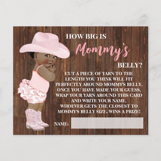 How Big Mommy's Belly AA Cowgirl Shower Game Card Flyer (Front)