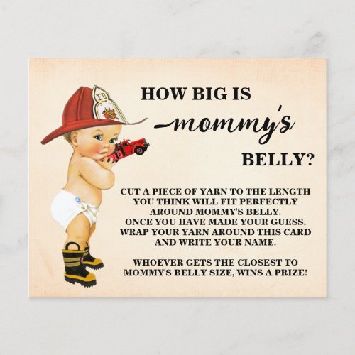 How Big Mommys Belly Firefighter Shower Game Card Flyer