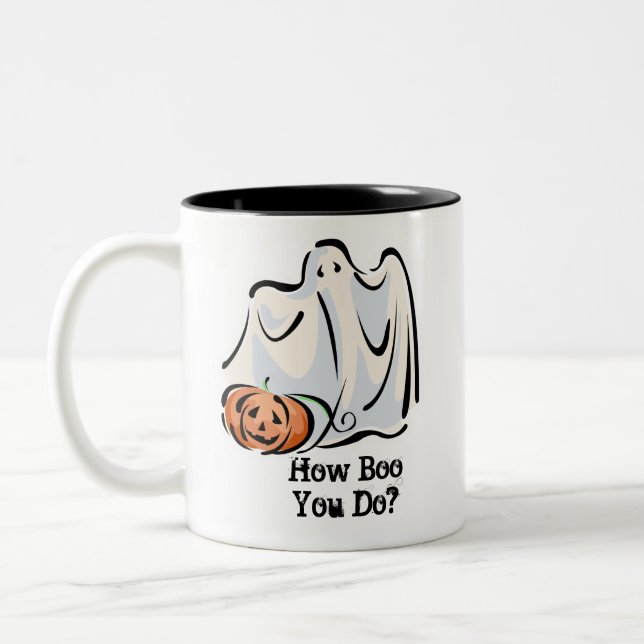 How Boo You Do Friendly Ghost Pumpkin Design Two-Tone Coffee Mug (Left)