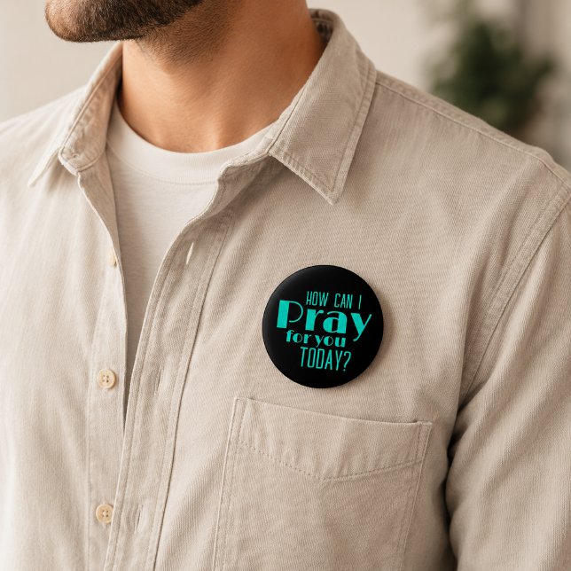 How Can I Pray For You Today Black Blue Retro  Button (Creator Uploaded)