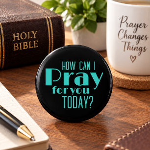 How Can I Pray For You Today Black Blue Retro Button