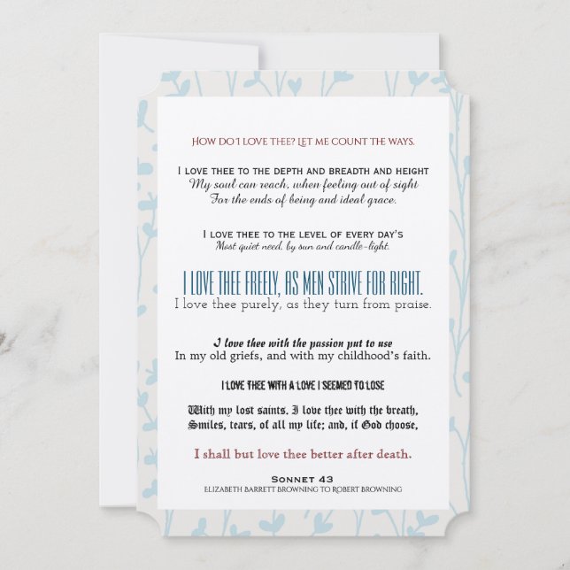 How do I love thee? Typography Poetry Wedding Invitation (Front)
