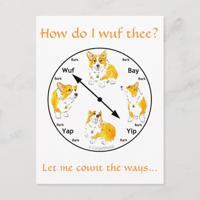 How Do I Wuf Thee? Corgi Postcard (Front)