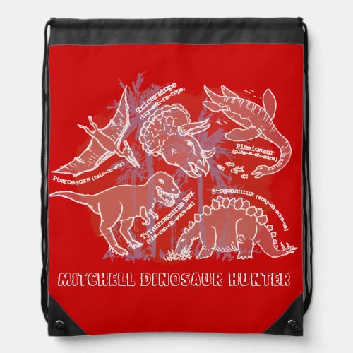 How do you say dinosaur red named drawstring bag
